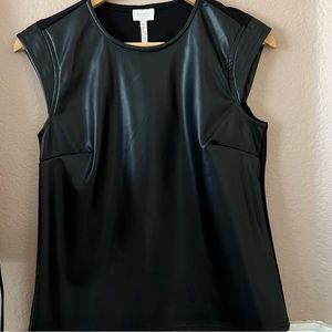 Laundry Black Faux Leather Tank with Shoulder Detail. Size XS